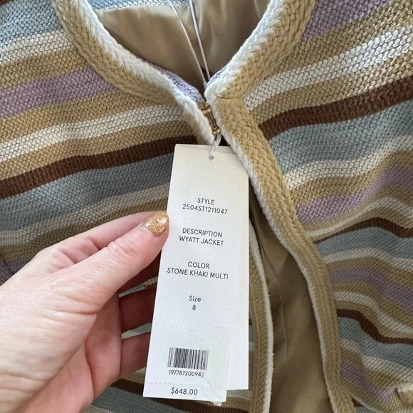 Veronica Beard Wyatt Jacket in Stone Khaki Multi - Picture 3 of 3